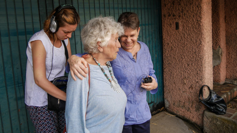 Ana Lucía Salamanca getting Yarima Hidalgo and Antonieta Aagaard ready to film for A Family of Stories