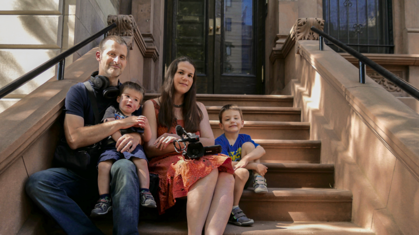 Nathaniel Bowler, Santiago Hidalgo-Bowler, Alexandra Hidalgo, and William Hidalgo-Bowler after a day of filming A Family of Stories in New York