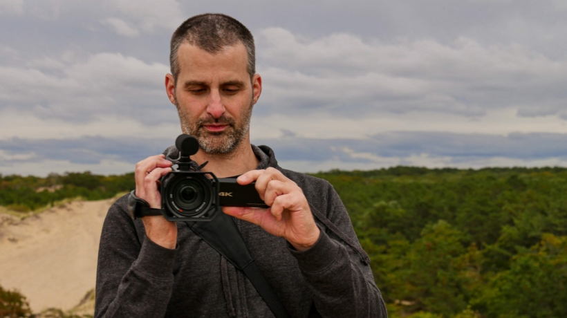 Nathaniel Bowler filming the Amagansett dunes in A Family of Stories