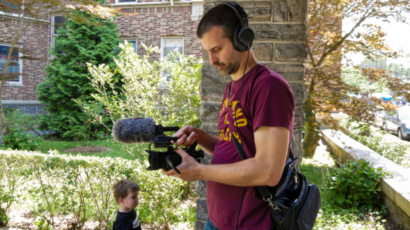 Nathaniel Hidalgo-Bowler and Santiago Hidalgo-Bowler filming A Family of Stories in New York
