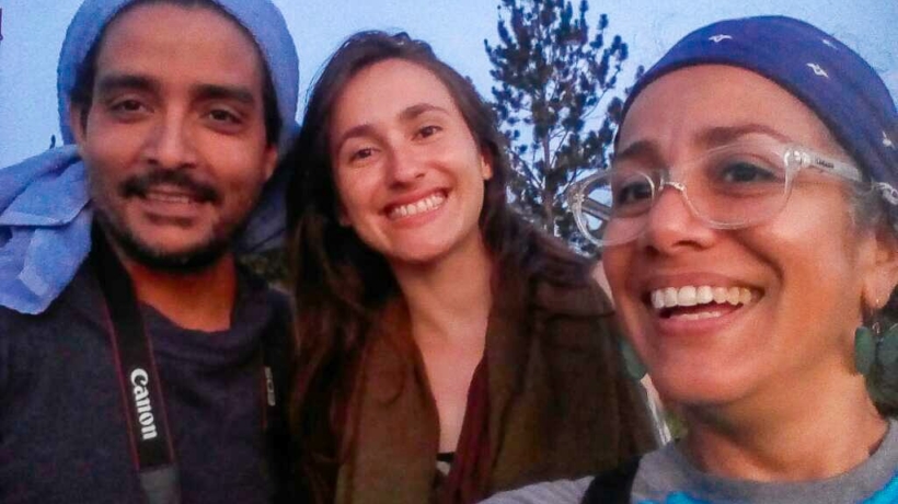 Rober Calzadilla, Amanda Pérez, and Maria Carolina Aguero celebrating a day of filming A Family of Stories in the Gran Sabana