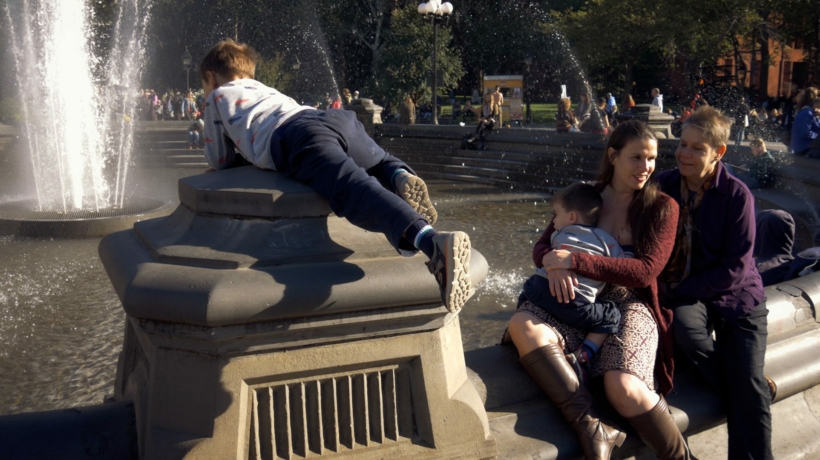 William Hidalgo-Bowler, Santiago Hidalgo-Bowler, Alexandra Hidalgo, and Antonieta Aagaard in Washington Square in A Family of Stories